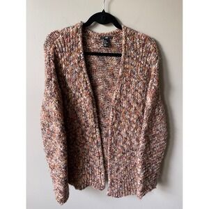 HM Marled Chunky Knit Open Front Cardigan Wool Blend Rust Metallic boho fall